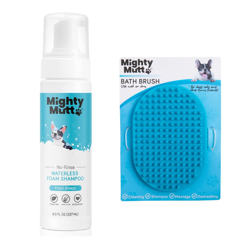 Mighty Mutt Waterless Dry Shampoo for Dogs + Detangling Rubber Brush | Hypoallergenic, de-Shedding and de-tangling | 2 Pack Bundle - PawsPlanet Australia