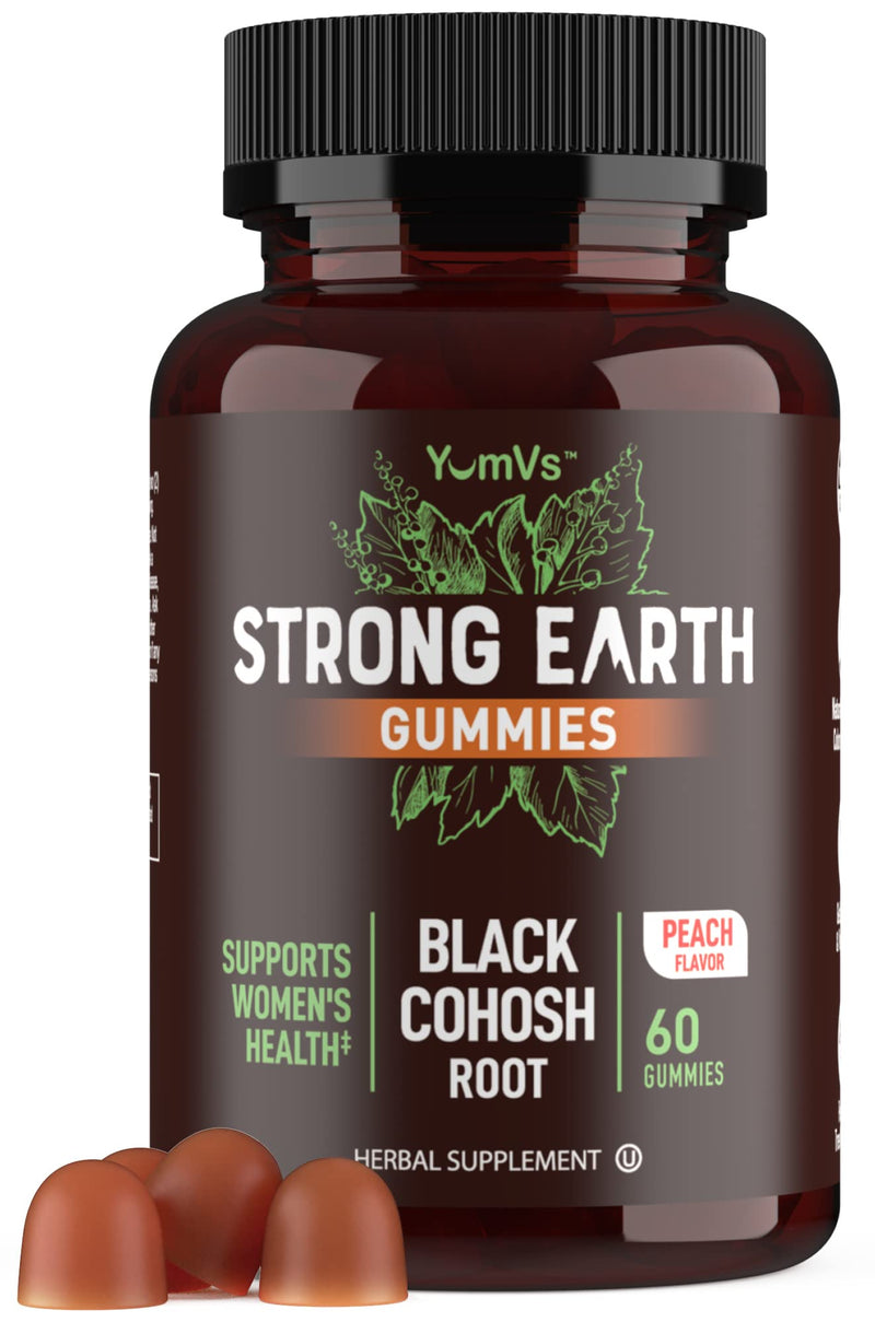 [Australia] - Strong Earth Black Cohosh Root 50mg - Black Cohosh Gummies (60 Count) Natural Extract Menopause Supplements for Women - Black Cohosh Menopause Relief, Night Sweats & Hot Flashes - Multi Symptom Relief Peach 60 Count (Pack of 1) 