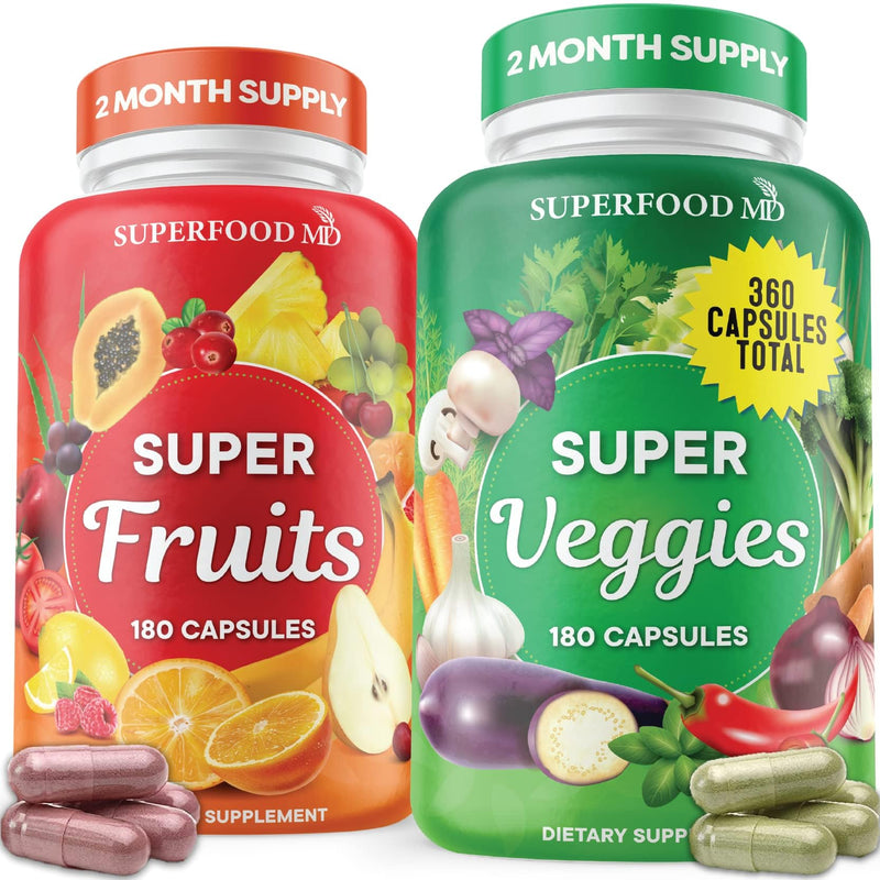 [Australia] - Superfood Fruit and Veggie Supplement - 360 Whole Super Fruit and Vegetable Supplements & Vitamin, Natural Energy levels, with Olive Leaf Soy Free- 180 Count (Pack of 2) 360 Count (Pack of 1) 