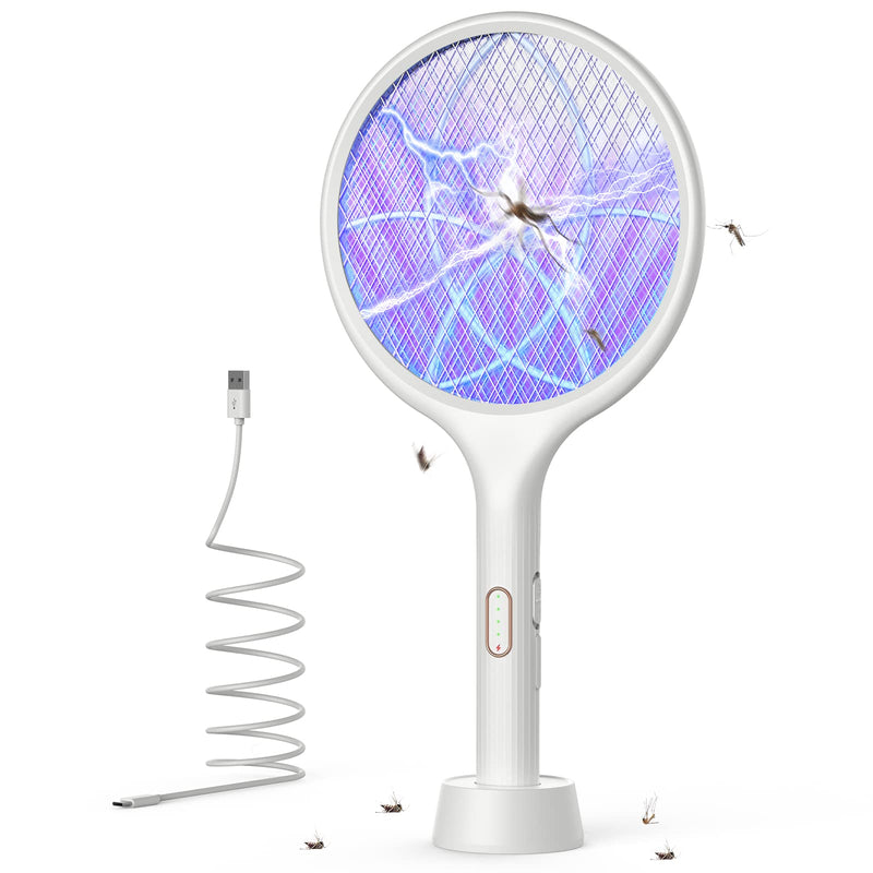 [Australia] - YISSVIC Electric Fly Swatter 4000V Bug Zapper Racket Dual Modes Mosquito Killer with Purple Mosquito Light Rechargeable for Indoor Home Office Backyard Patio Camping (White) White 