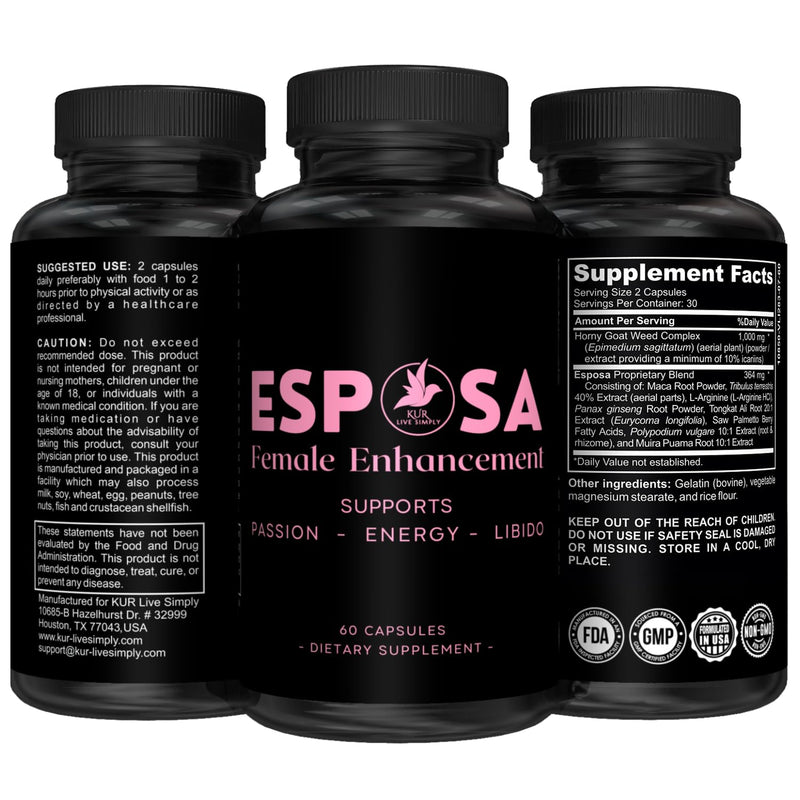 [Australia] - Esposa Female Libido Booster for Women ‚Äì Reignite Passion, Increase Energy & Sensitivity, Boost Mood & Desire ‚Äì Made in USA Natural Female Enhancement Pills with Horny Goat Weed ‚Äì 60 Capsules 