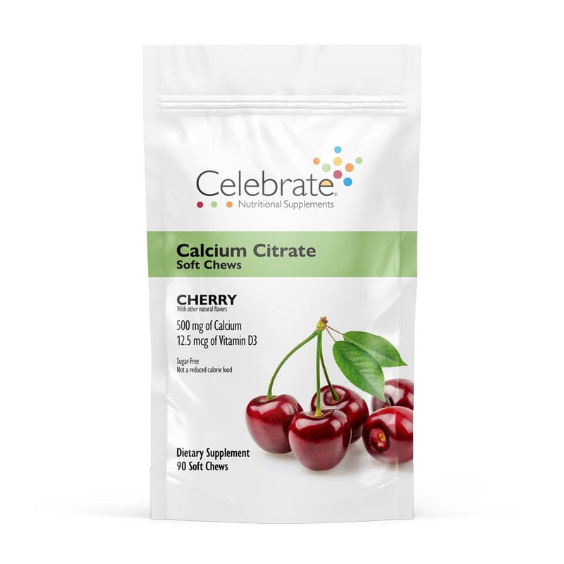 Celebrate Vitamins Bariatric 500mg Calcium Citrate Soft Chews, Cherry | 90 Count, 90-Day Supply with 500 IU Vitamin D3, Sugar & Gluten Free for Daily Calcium Support After Sleeve or Gastric Bypass 90 Count (Pack of 1)