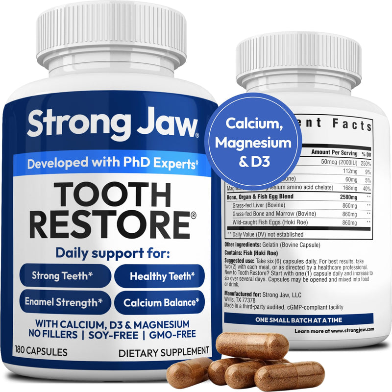 [Australia] - Tooth Restore for Adults with Remineralizing Gum Support 180 Capsules Made in USA - Teeth Vitamins for Strong Teeth Bone Health Supplement Calcium Vitamin D3 Hydroxyapatite Enamel Repair Tooth 