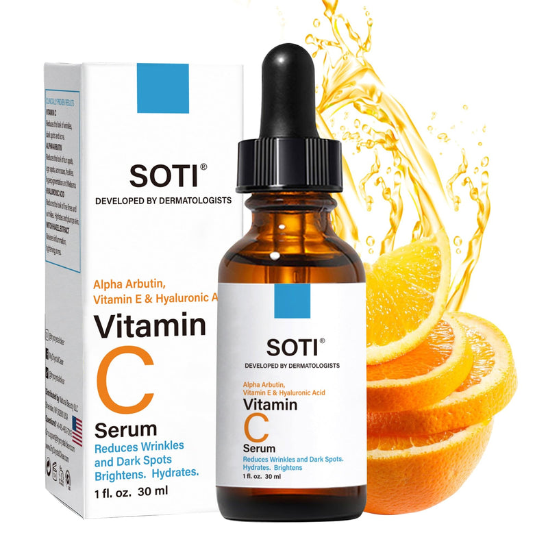 Vitamin C Face Serum with Hyaluronic Acid, Alpha Arbutin and Vitamin E, Anti Aging for Dark Spots, Wrinkles & Acne, Brightens Skin Tone, Restores Radiance, 1 fl.oz. 30ml VitaminC1 1 Fl Oz (Pack of 1)