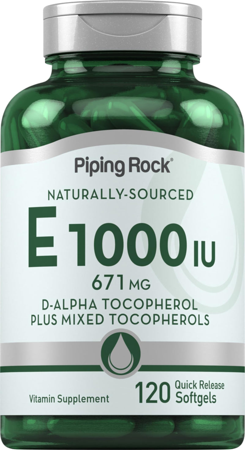 [Australia] - Piping Rock Vitamin E 1000 IU Softgel Capsules | 120 Count | with D-Alpha and Mixed Tocopherols | Gluten Free, Non-GMO Supplement 