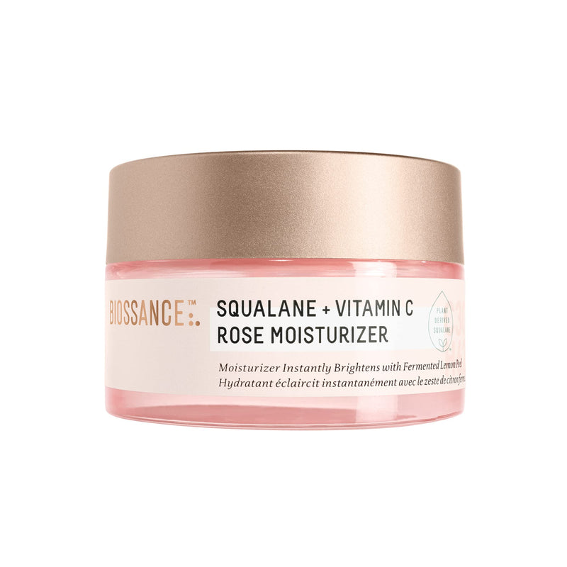 BIOSSANCE Squalane + Vitamin C Rose Face Moisturizer, 1.69 Fl Oz | Antioxidant-rich day/night face lotion, Even skin tone & reduce discoloration, Hydrates and smooths fine lines