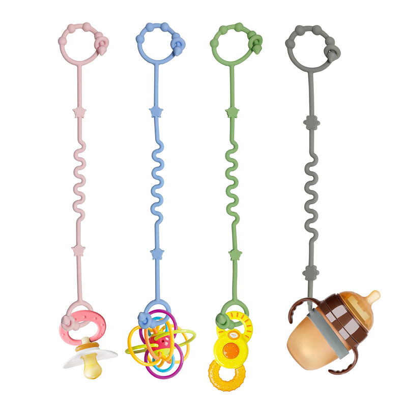 [Australia] - Toy Straps for Baby,RTMOK Silicone Setpacifier Clip,Applies to Car Seat Toy,Teether Toy,High Chair,Stroller Accessories,Baby Toy Clips,Cribs,Rocking Chair Blue+Pink+Grey+Green 