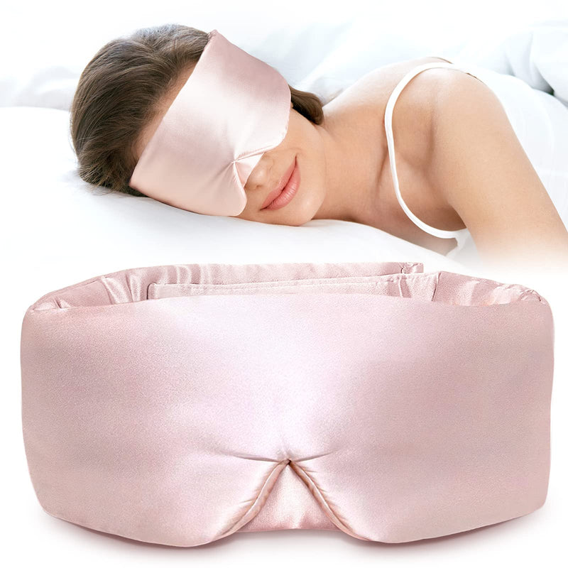 [Australia] - LitBear Silk Sleep Mask for Side Sleeper, Eye Mask Sleeping for Women Men 100% 22 Momme Pure Mulberry Silk, Face-Hugging Padded Eye Cover for Sleeping with Adjustable Band (Pink) Pink 