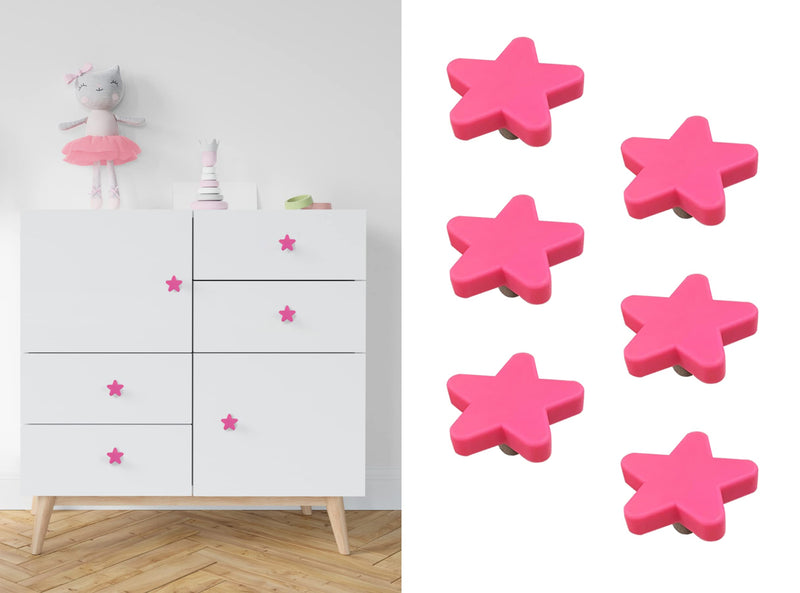 [Australia] - Stargallery 6 Pieces Cute Cartoon Shape Knobs for Furniture Soft Rubber Knobs for Cabinet Drawer Dresser Closets Organizer Desk Box Bookcase (Pink, Star) 