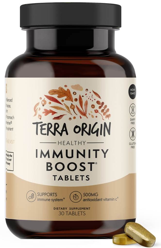 TERRA ORIGIN Immunity Support Supplement | Vitamin C, D3, Zinc, Selenium, Turmeric, Echinacea, Ginger & Andrographis with BioPerine | Daily Immune Booster & Antioxidant Blend | 30 Tablets 30 Count (Pack of 1)