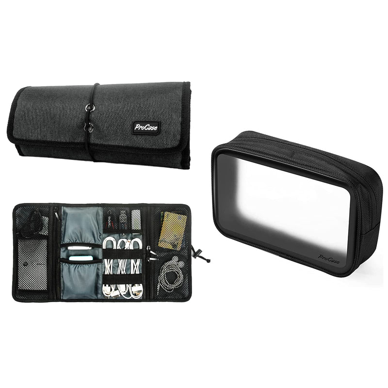 ProCase Electronic Organizer Cord Pouch Bundle with Travel Toiletry Bag Pouch