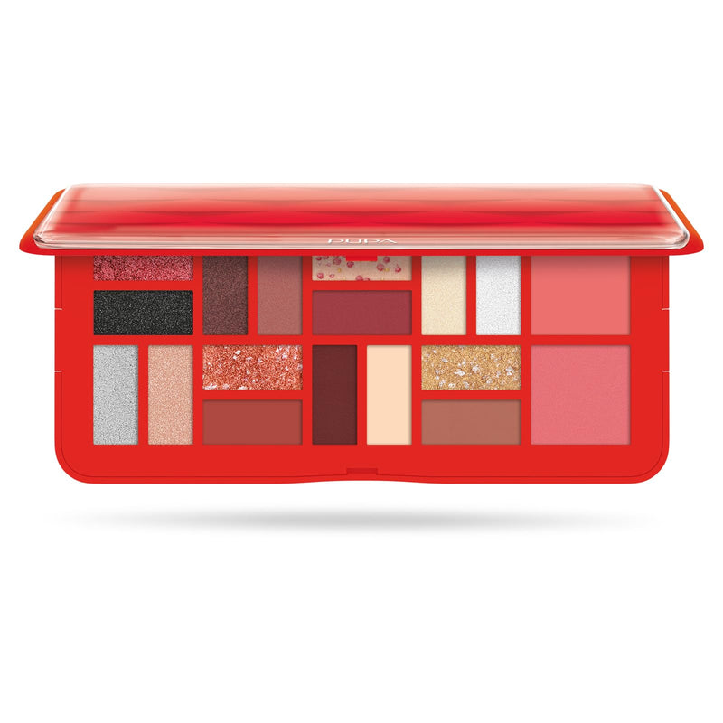 [Australia] - Pupa Milano Make-Up Palette L, 002 Red, 0.71 oz - 18 Pan Eyeshadow and Blush Palette, Matte, Shimmer, Metallic Finishes - Blendable Velvety Texture Blush Powder - Talc-Free - Eco-Friendly Packaging 