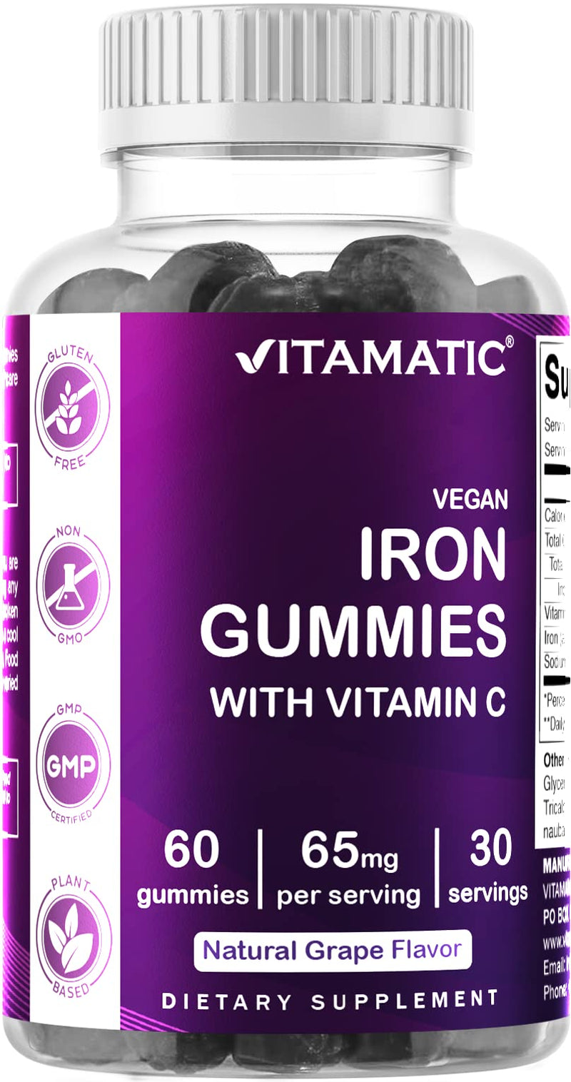 [Australia] - Vitamatic Iron 65 mg Gummies Supplement for Women & Men - 60 Vegan Gummies - Great Tasting Iron Gummy Vitamins with Vitamin C (1) 1 