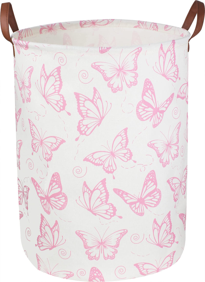 [Australia] - Pink Laundry Basket,Waterproof Nursery Hamper for Baby Girl ,Collapsible Storage Baskets for Girls Bedroom,Kids Toys Storage Bin,Room Decor,Gift Basket（Pink Butterfly 1 Pink Butterfly 