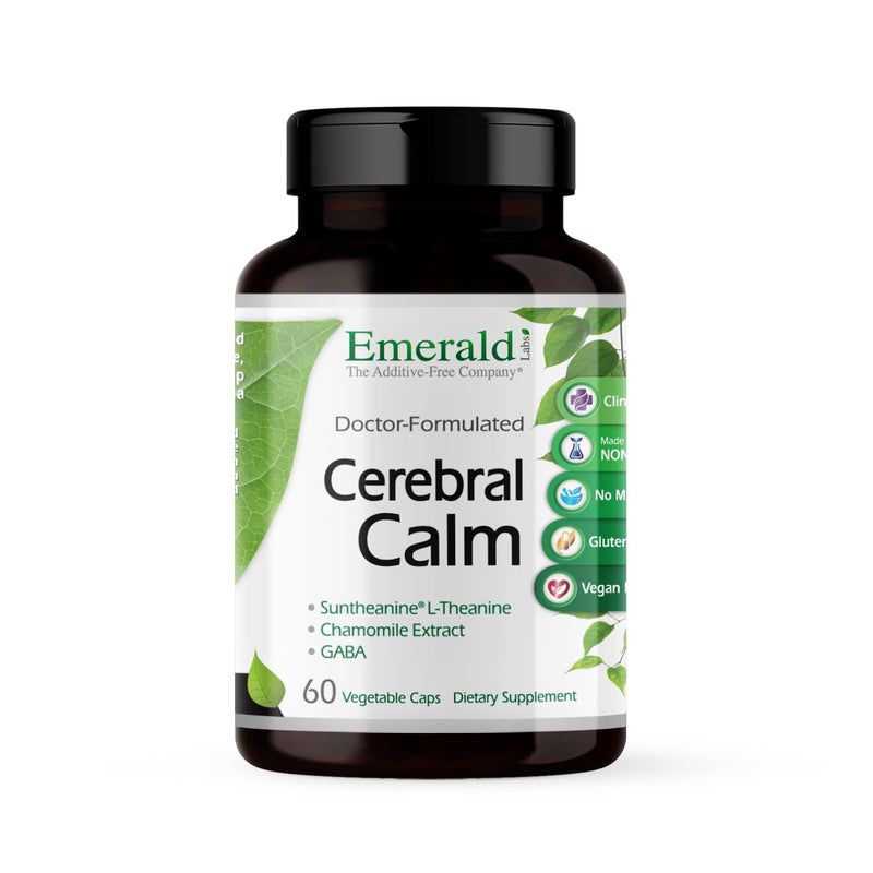 [Australia] - Emerald Labs Cerebral Calm - Brain Health Supplement with GABA, Albion Magnesium, Chamomile & Suntheanine L-Theanine - Premium Calming Supplement - 60 Vegetable Capsules (Up to 60-Day Supply) 