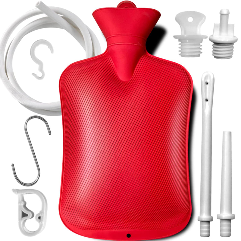 [Australia] - 2 L Enema Bag ，Coffee Enema Bag Kit with 5.0 ft. Long Silicone Hose ,2 Multi-Size Reusable Tips, Controlable Water Flow Valve- Coffee, Shower, Douche & Home Adult Enema Kit（RED） Basic Version 