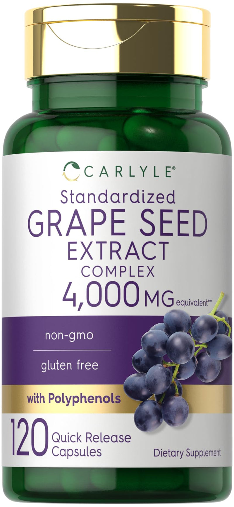 [Australia] - Carlyle Grape Seed Extract 4,000mg | 120 Quick Release Capsules | Standardized Extract Complex with Polyphenols | Non-GMO, Gluten Free Supplement 