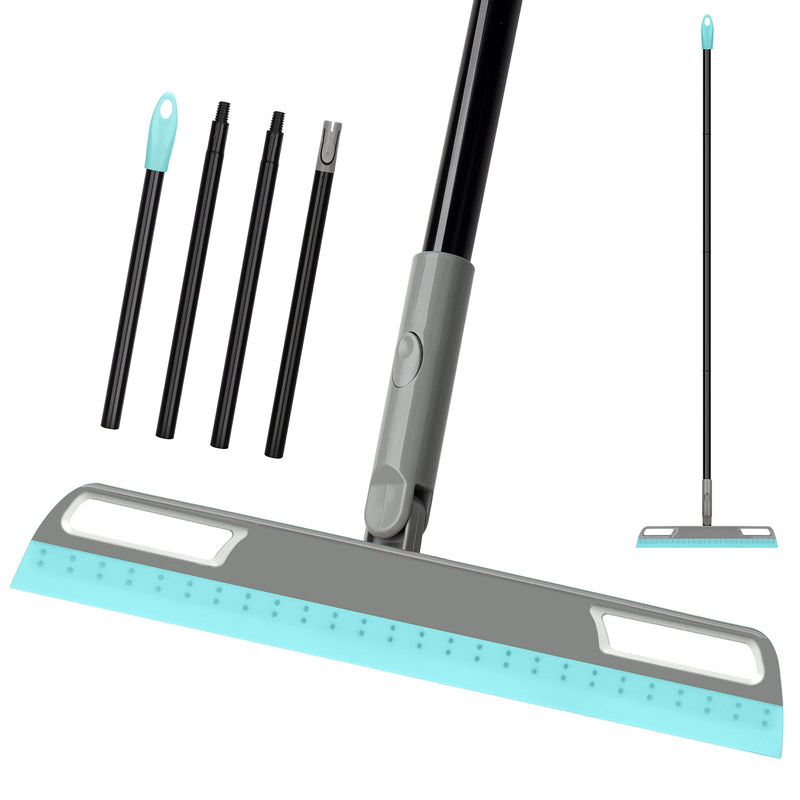 [Australia] - Multifunction Magic Broom, Silicone Floor Squeegee Broom with 59" Long Handle, Scraping Broom for Floor Bathroom Kitchen Shower Tile Pet Hair Fur Marble Glass Water Window Foam Cleaning, Blue Blue Magic Broom 
