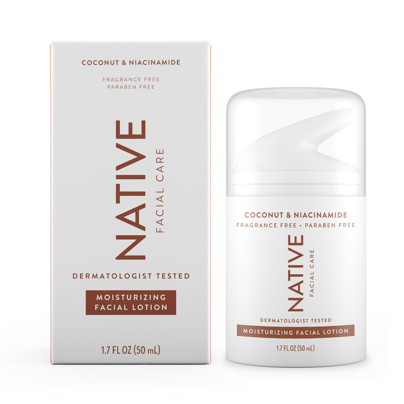 Native Moisturizing Daily Facial Moisturizer Gentle Face Lotion Hydrating Cream for Women and Men with Vitamin B3 & Coconut Lightweight Non Greasy Formula - 1.7 fl oz Moisturizing, Coconut & Vitamin B3