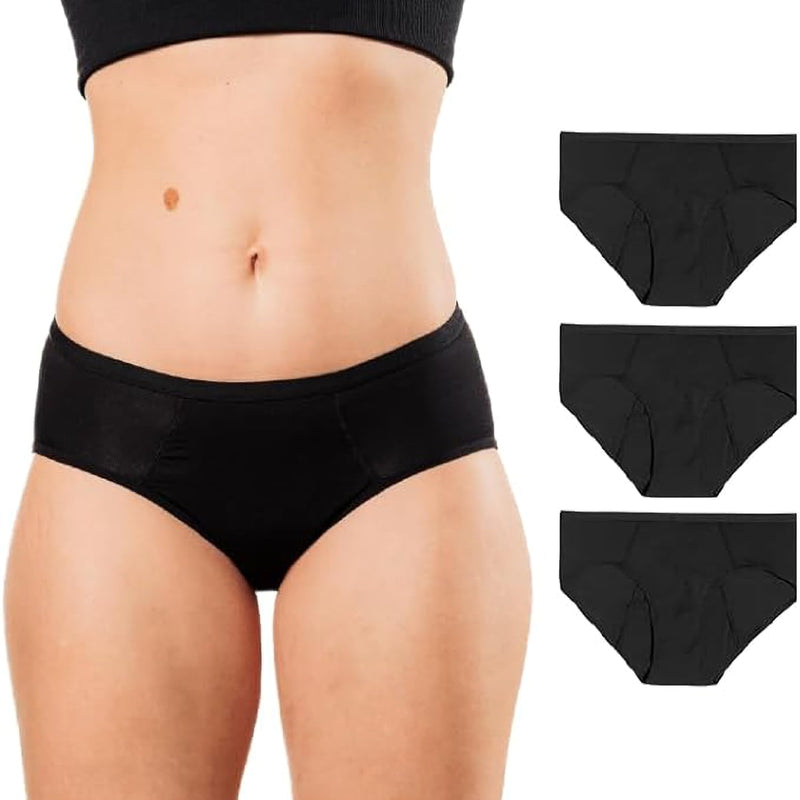 [Australia] - Bambody Absorbent Brief, Period Underwear for Women and Teens - Super Comfy, Protective - Soft, Breathable Large 3 Pack: Black 