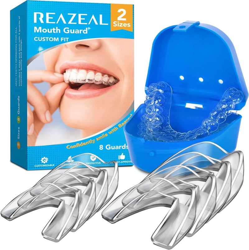 [Australia] - Mouth Guard for Clenching Teeth at Night, Sport Athletic, Whitening Tray, 2 Sizes, Pack of 8 with Travel Case 