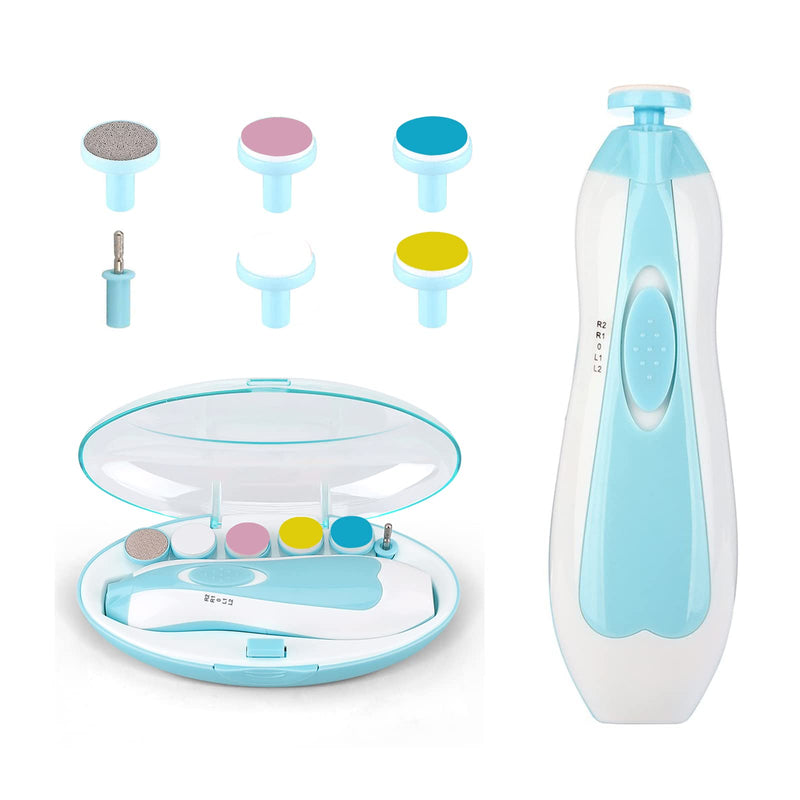 [Australia] - Baby Nail File Clippers Electric: Baby Nail Trimmer Electric Kit Fingernails Toes Care Manicure 6-in-1 Set with LED Light Safe for Newborn Kids and Adult Blue 