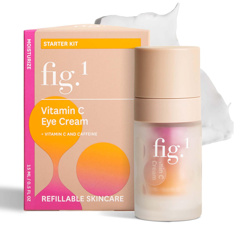 Fig.1 Vitamin C Eye Cream for Dark Circles, Puffiness & Wrinkles | Under Eye Cream for Women & Men | Glowing Eye Treatment | Refillable Anti Aging Moisturizer for Fine Lines Starter Kit 0.5 Fl/Oz