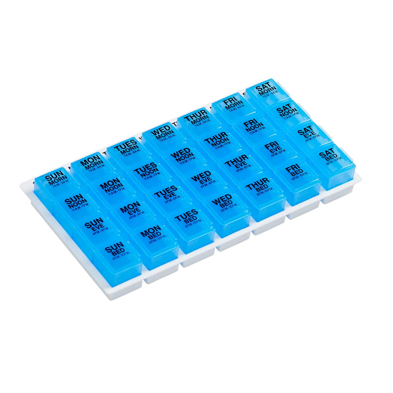 Ezy Dose Pop-Out Daily 7-Day, 4X/Day Pill Organizer, Blue, Large | Weekly Pill Case, Medicine Planner, Daily Vitamin Organizer, 4 Times a Day, Medtime Planner, BPA Free