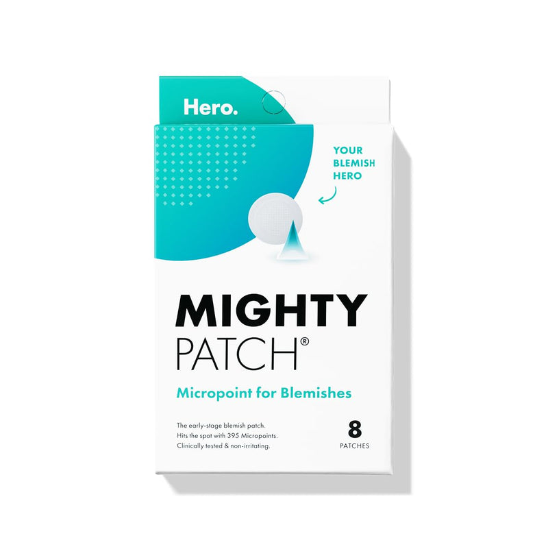 [Australia] - Mighty Patch Micropoint Large Hydrocolloid Pimple Patches for Face Blemishes from Hero Cosmetics, Acne Stickers for Early Stage Zits & Hidden Pimples, 395 Proprietary Micropoints, 8 Count 8 Count (Pack of 1) 