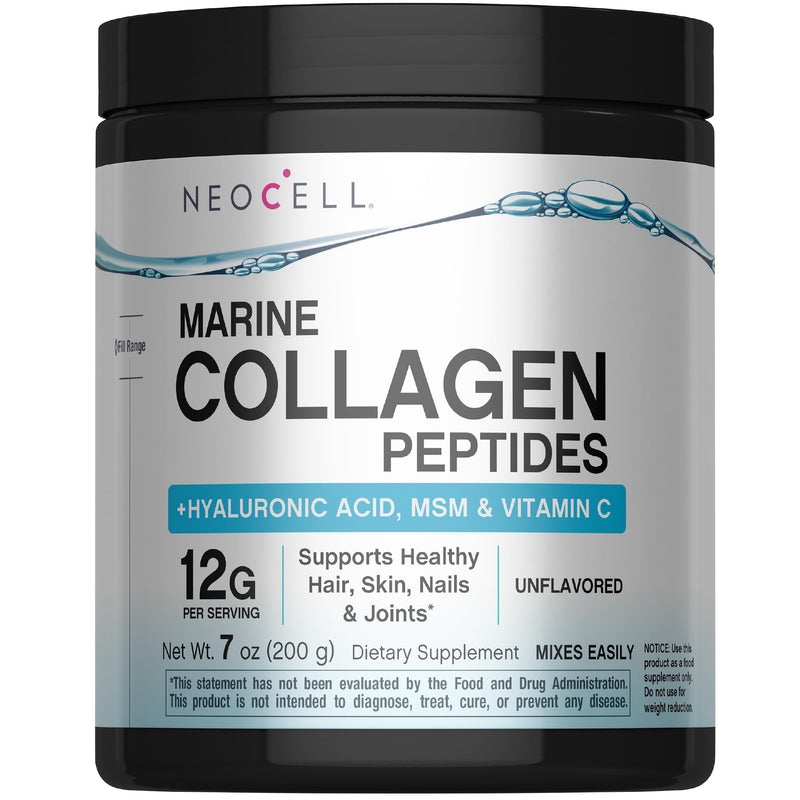 NeoCell Marine Collagen Peptides Powder | 7 oz | Unflavored Supplement | With Vitamin C and MSM | Plus Hyaluronic Acid | Prebiotic Fiber Beauty Blend | Hair, Skin, & Nails | for Women and Men