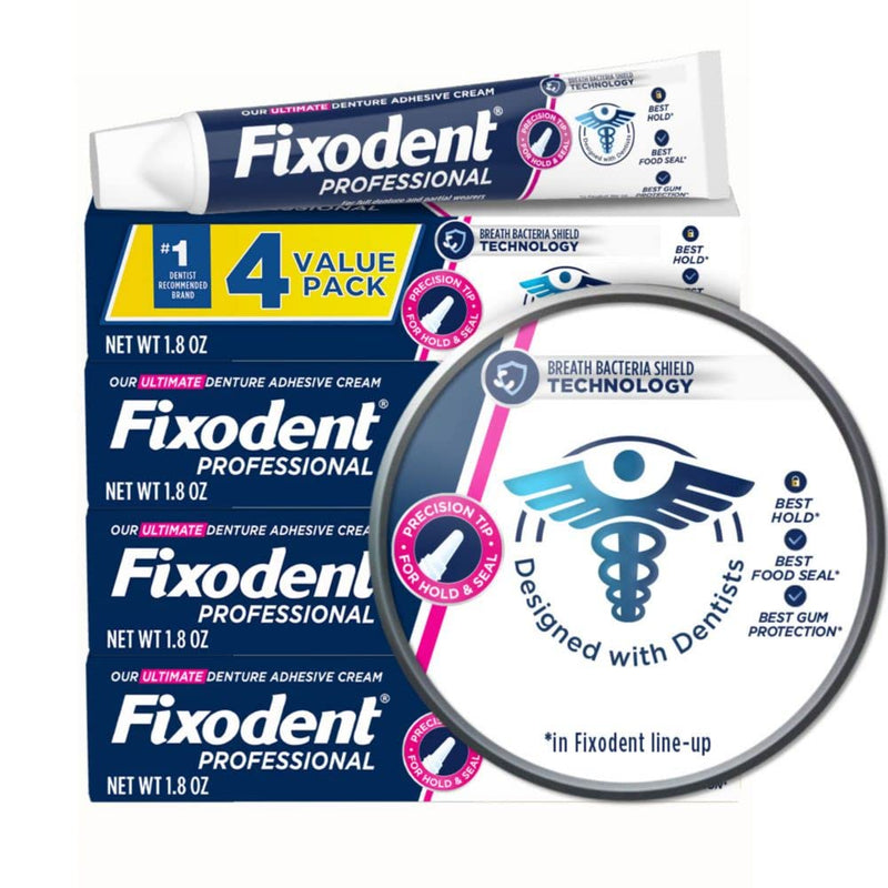[Australia] - Fixodent Professional Ultimate Denture Adhesive Cream for Full and Partial Dentures, 1.8 oz, 4 Pack 