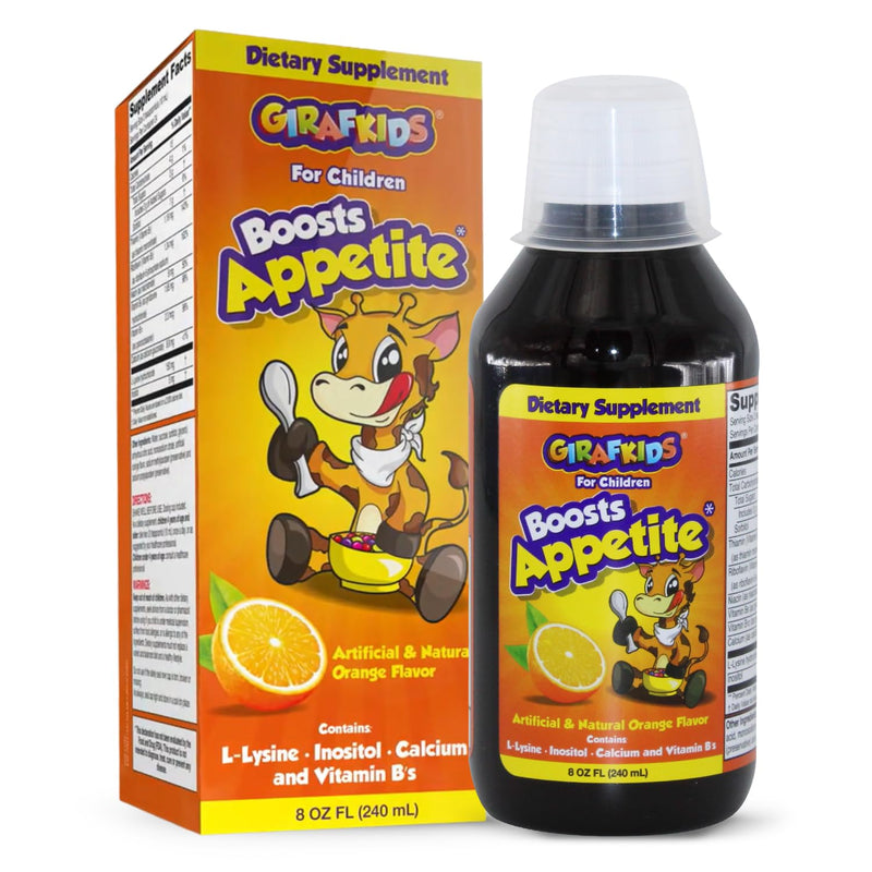 GirafKids Appetite Booster for Kids with L Lysine, 8 Fl Oz, Ages 4+ | Appetite Vitamins Syrup for Kids with L-Lysine, Inositol, Calcium, Vitamin B12 B6 B2 B1, Niacin - Healthy Growth & Energy 8 Fl Oz (Pack of 1)