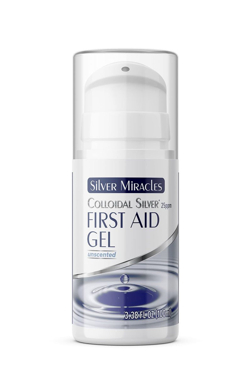 [Australia] - Silver Miracles - Colloidal Silver First Aid Gel - Airless Bottle - Nano Silver Gel Wound Care - Healing Ointment for Burns, Sunburns & Irritated Skin - Unscented -3.38 OZ - 25 PPM Unflavored 3.38 Ounce (Pack of 1) 