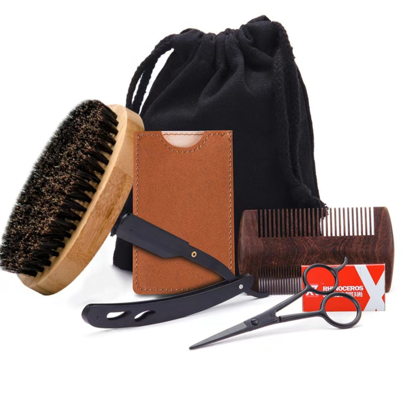 [Australia] - Shaving & Grooming Kit for Men, Danweix Beard Kit Brush Comb Scissors with Storage Bag Shaving Razor Brush with Stand holder 10pcs Refill Blades Great for Grooming Beards and Mustaches 
