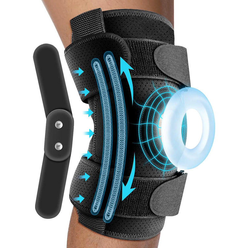 [Australia] - Hinged Knee Brace for Meniscus Tear: Adjustable Support for Knee Pain w/ Removable Metal Hinges & Built-in Side Stabilizers for ACL MCL Injury or Surgery Recovery - Men and Women FSA or HSA Eligible Adjustable for Small/Medium/Large 