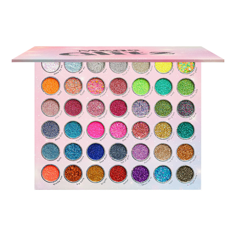 [Australia] - Kara Beauty Mega Glitz Pressed Glitter Palette - 42 Glitter Eyeshadow Shades for Face & Eye Makeup, Fine and Chunky Textures, Makeup Palette, No Glue Needed, Sparkly Makeup Kit for Girls & Kids 