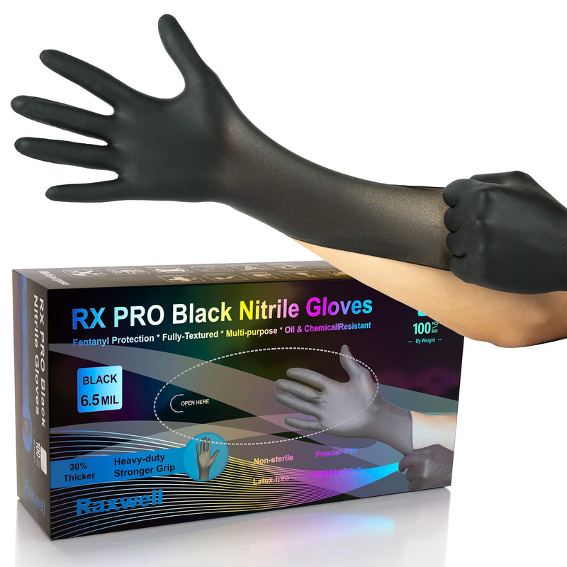 [Australia] - Heavy Duty Disposable Gloves Latex Free | 6.5 Mil Black Nitrile Gloves Large | 100 Count Powder Free Chemical Resistant Gloves | Food Grade, Food Safe, | Janitorial, Kitchen, & Mechanic Gloves 