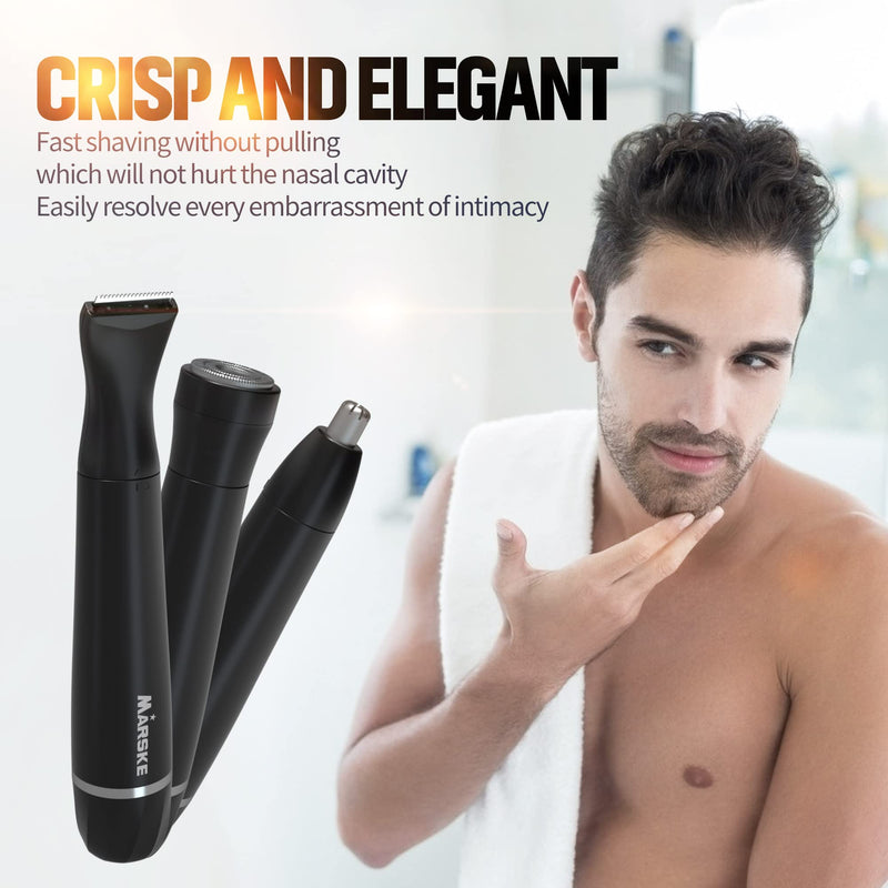 [Australia] - MARSKE Couples Bikini Electric Razors, 4 in 1 Couples Electric Shaver, Rechargeable Epilator Lady Hair Painless Shaver for Bikini Area/Nose/Armpit/Eyebrow/Facial Black White Shaver (Black) 