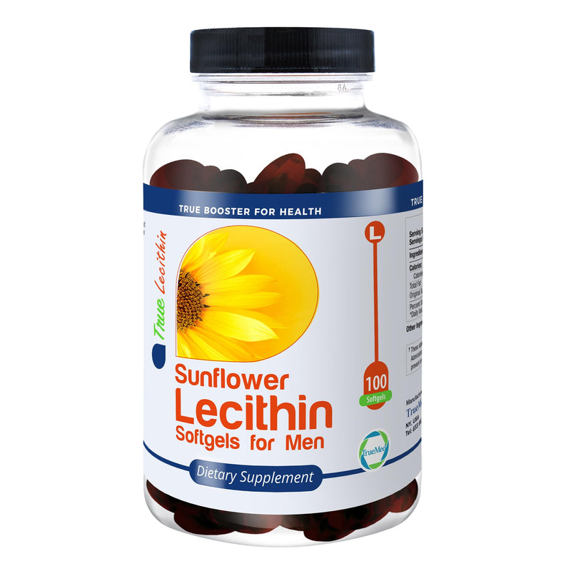[Australia] - Sunflower Lecithin Softgels for Men - 100 Softgels - Brain Health & Vitality Support - 1200mg Natural Formula - Non-GMO - Focus, Heart Health, Choline Rich - Optimal Absorption. 