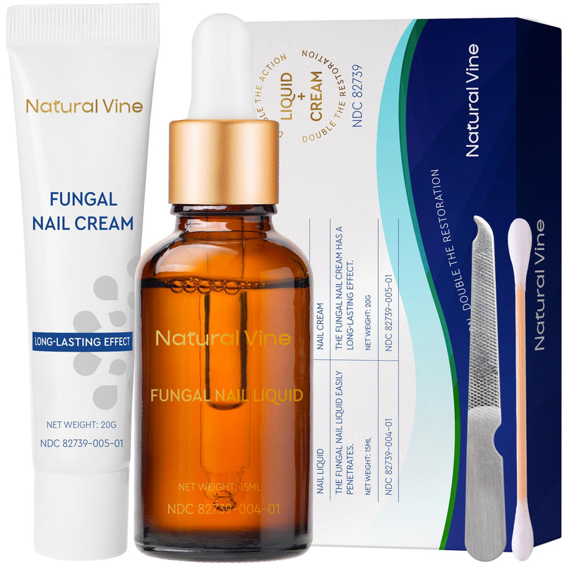 Natural Vine Nail Repair Care Kit: Nail Renewal Liquid 15mL and Nail Repair Cream 20g for Toenails and Fingernails, Extra Strength Nail Appearance Support with Botanical Extracts Liquid 15mL+Cream 20g