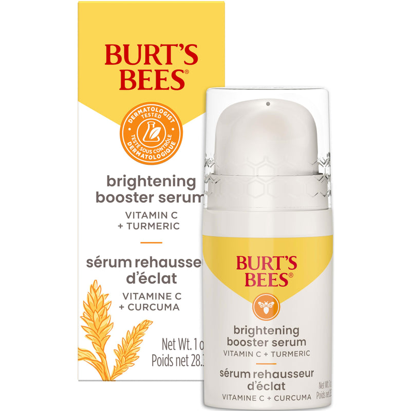 Burt's Bees Vitamin C Turmeric Facial Serum, Brightens Skin & Visibly Reduces Dark Spots, Fine Lines & Wrinkles, Naturally Hydrating, Lightweight - Brightening Booster (1 oz) Brightening Booster Serum 1 Ounce (Pack of 1)