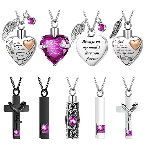 Henoyso 9 Pcs Cremation Urn Necklace for Ashes Heart Cross Purple