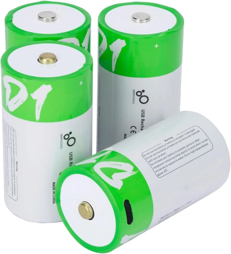 [Australia] - Rechargeable Lithium D Batteries with 4 in 1 USB-C Charging Cable,1.5V D Size Cell Battery 5600mWh for Flashlight Toys & floodlight (4 Pack) D 4 Pack 