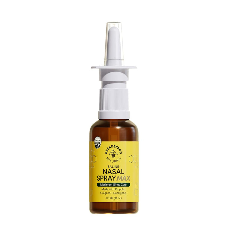 [Australia] - Beekeeper's Naturals Propolis Nasal Rinse Spray Max, Relief for Adults w/Eucalyptus, Oregano & Saline, Clears Nasal Congestion, Moisturizes Sinus Canal, & Decongest Sinus Cavities, 1 fl oz 1 Fl Oz (Pack of 1) 