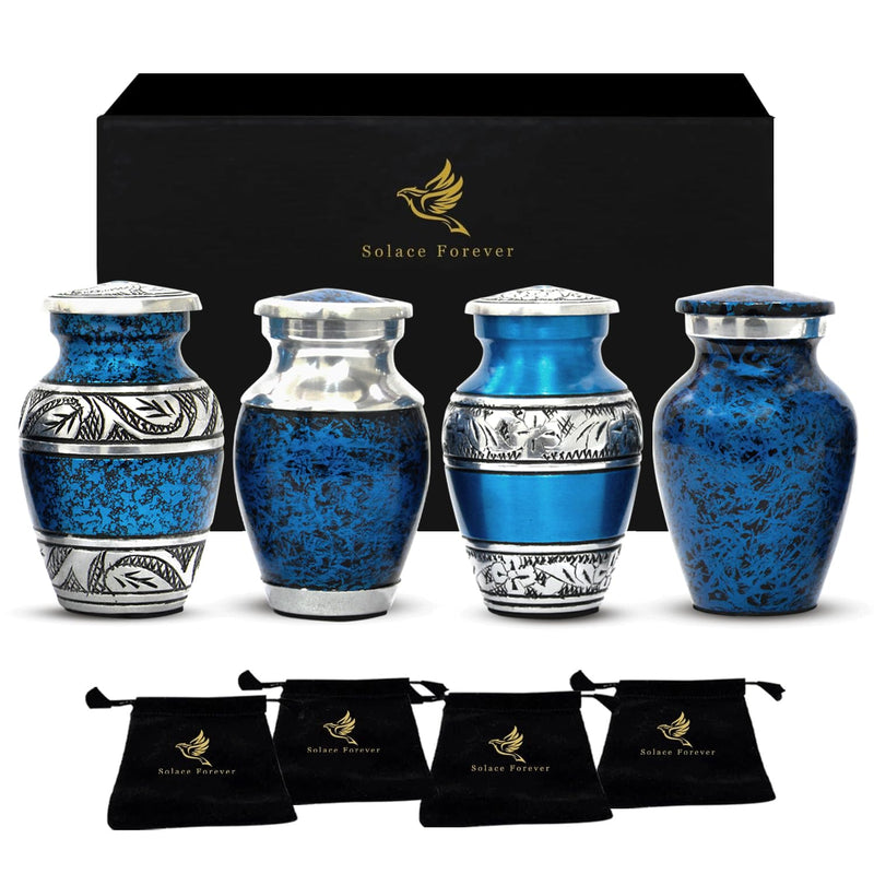[Australia] - Graceful Small Urns for Human Ashes Keepsake – Elegant Cremation Urn – Tiny Urn Keepsakes for Women – Mini Urns for Ashes for Cherished Memories (Blue, Set of 4) Blue 