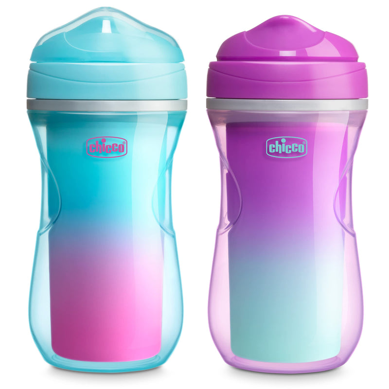 [Australia] - Chicco Double-Wall Insulated Sippy Cup with Bite-Proof Rim Spout and Spill-Free Lid 9oz.| Top-Rack Dishwasher Safe | Easy to Hold Ergonomic Indents | Pink/Teal/Purple Ombre, 2pk| 12+ months 9 Ounce 