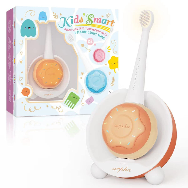 [Australia] - Kids Electric Power Toothbrush Age 1-4, Easy-Grip Silicone Handle, 3 Modes with 2 Minutes Smart Timer, Rechargeable Toothbrush, Orange 