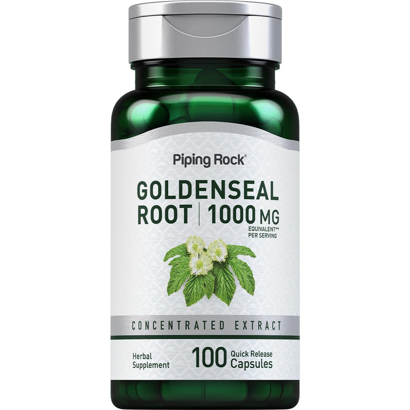 [Australia] - Piping Rock Goldenseal Root Capsules 1000mg | 100 Capsules | Herbal Supplement | Concentrated Extract | Non-GMO, Gluten Free 