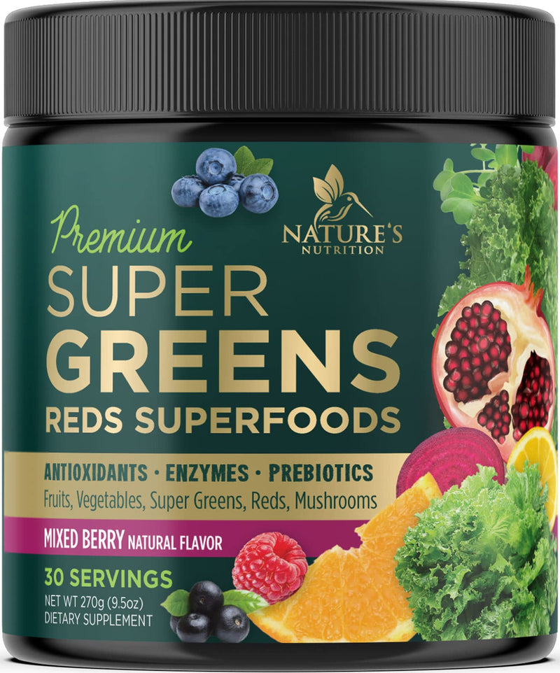 [Australia] - Super Greens Powder Smoothie Mix - Green Whole Food Blend Supports Energy & Gut Health with Spirulina, Chlorella, Mushrooms, Vegetables, Digestive Enzymes & Probiotics - Vegan Superfood - 30 Servings 