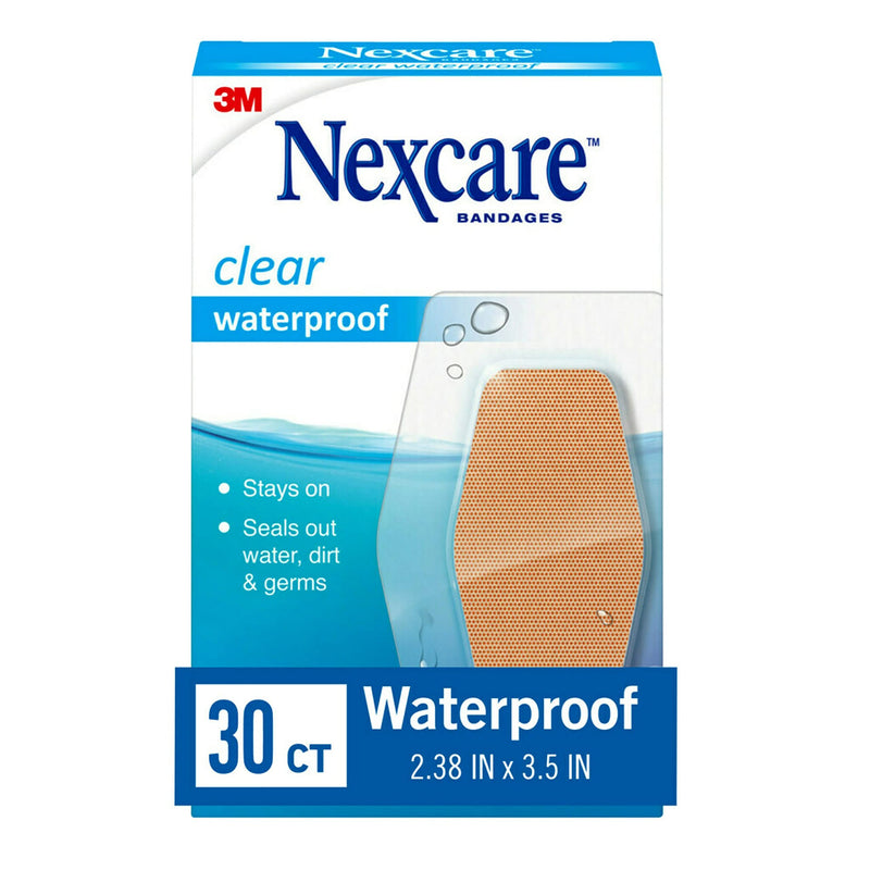 [Australia] - Nexcare Waterproof Clear Bandages For Knee And Elbow, Stays On Skin In The Bath, Shower Or Pool, 2.38 x 3.5 in, 30 Count 